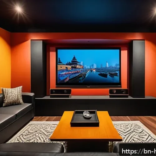 넷플릭스 4K 돌비 애트모스 지원 기기 - A modern Bengali home cinema setup featuring a large 4K OLED TV displaying a vibrant movie scene wit...