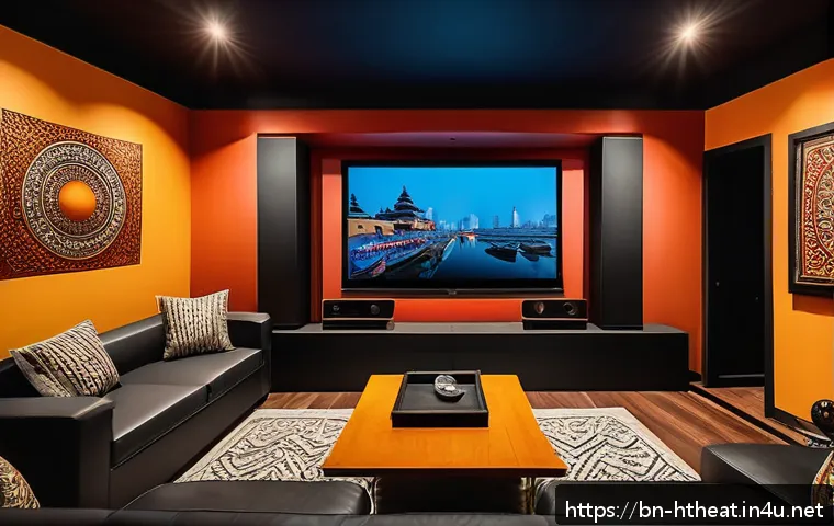 넷플릭스 4K 돌비 애트모스 지원 기기 - A modern Bengali home cinema setup featuring a large 4K OLED TV displaying a vibrant movie scene wit...